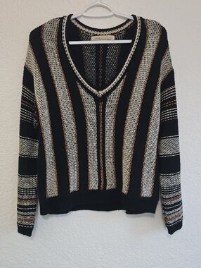 saltwater LUXE Black, Cream & Brown Striped Knit Top